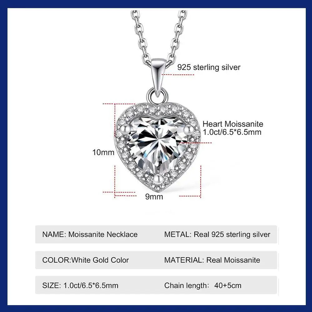1CT Heart Cut Moissanite Necklace for Women 18K Gold 925 Sterling Silver with GRA Certificate Simple Daily Wear Jewelry Gift