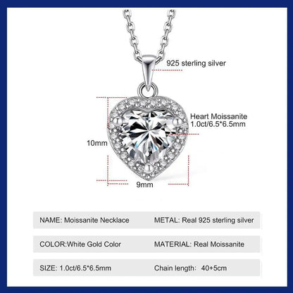 1CT Heart Cut Moissanite Necklace for Women 18K Gold 925 Sterling Silver with GRA Certificate Simple Daily Wear Jewelry Gift