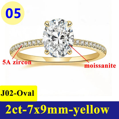 1-3CT Moissanite D Color VVS Diamond Women's Oval Radiant Ring S925 Silver Ring Plated White Gold Jewelry Rings for Women