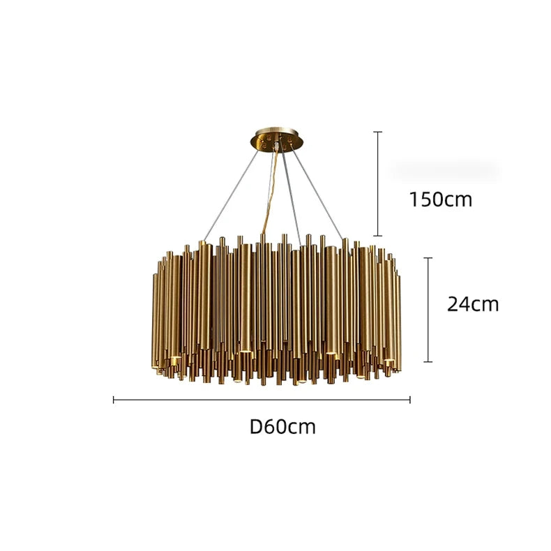 Living room chandelier Villa duplex modern simple stainless steel creative chandelier interior lighting LED lights gold