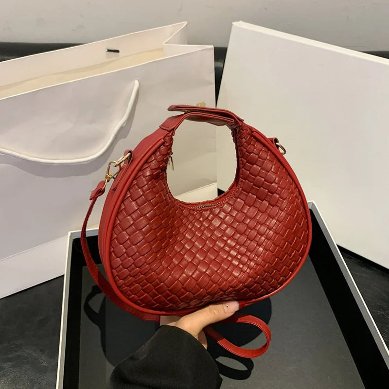 Fashion Black Half Moon Bag Luxury Pu Leather Ladies Purses and Handbags Crossbody Women Shoulder Bags