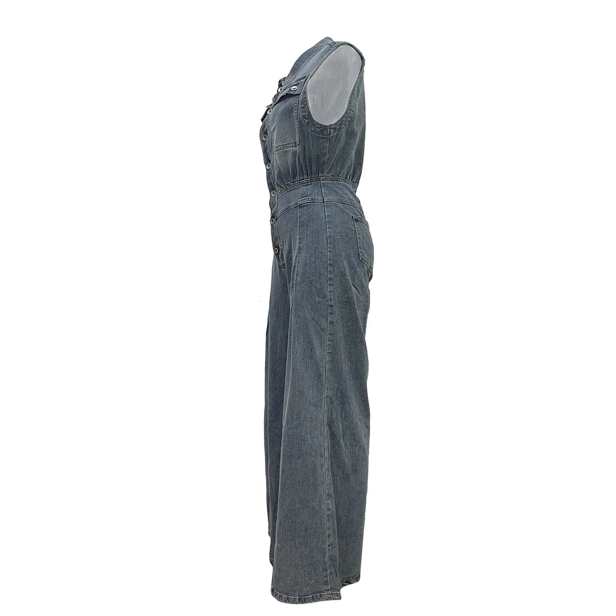 Wide Leg Jeans Loose Jumpsuit Sexy Women Turn Down Collar Elegant Denim Casual Romper Overalls
