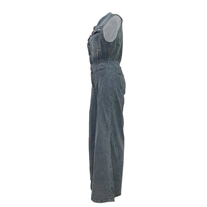 Wide Leg Jeans Loose Jumpsuit Sexy Women Turn Down Collar Elegant Denim Casual Romper Overalls