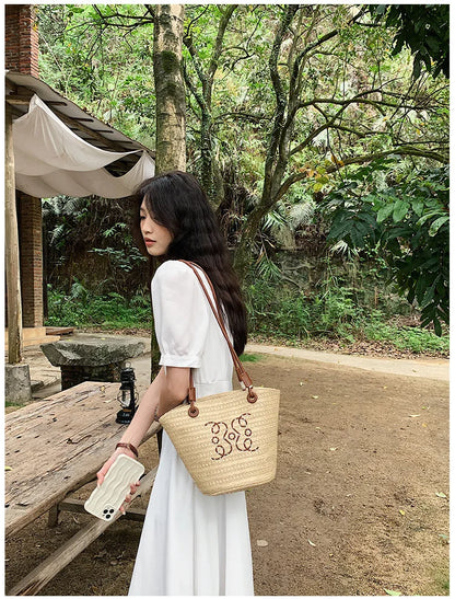 Summer New Vacation Woven Straw Bag, High Quality Seaside Beach Bag for Women, Women's Beach Bags Bucket Bag