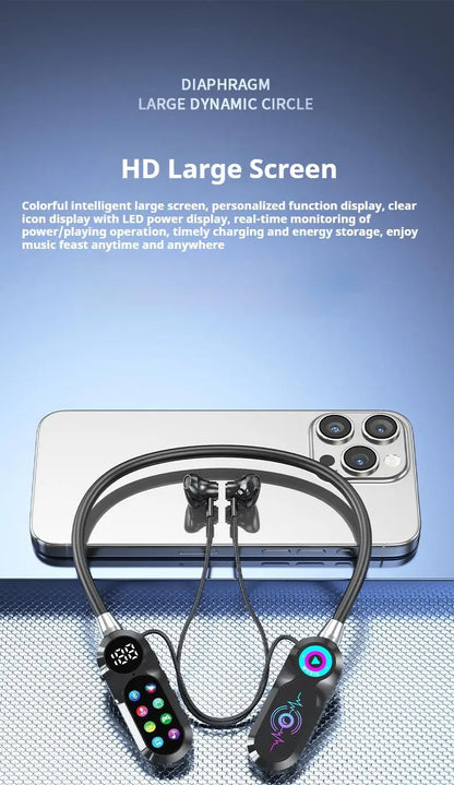 HD Screen Wireless Bluetooth 5.4 Headphones HiFi Sound Neckband Earphones For Live Karaoke Sports Gamer Headsets Noise Reduction