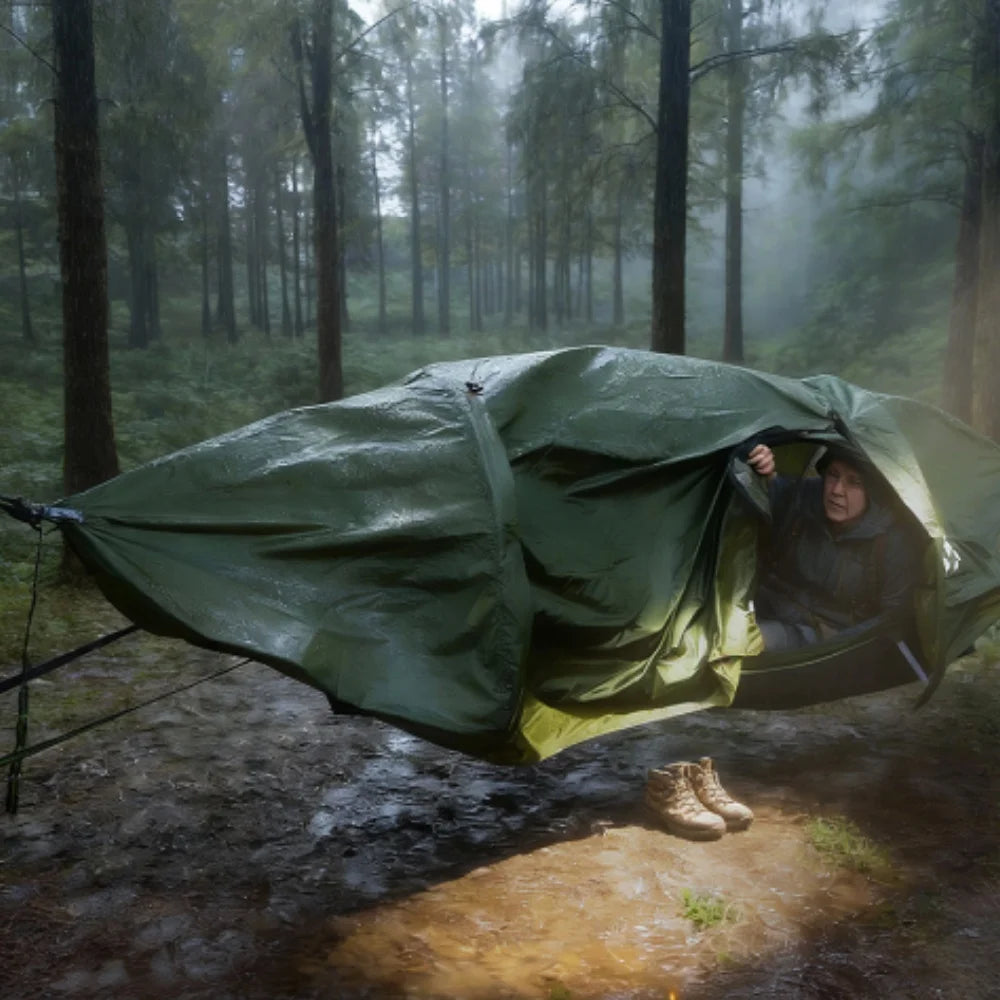Night Cat Flat Lay Hammock Tent with Mosquito Net Sleeping Air Pad and Waterproof Rainfly for 1 Person Backpacking Hiking Camping Lightweight 330LBS 87x28x19in