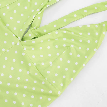 Polka Dot Print Playsuits Women Summer Bandage Halter Ruched Outfits Slim Backless Sleeveless V Neck Rompers Vacation Beach Gift