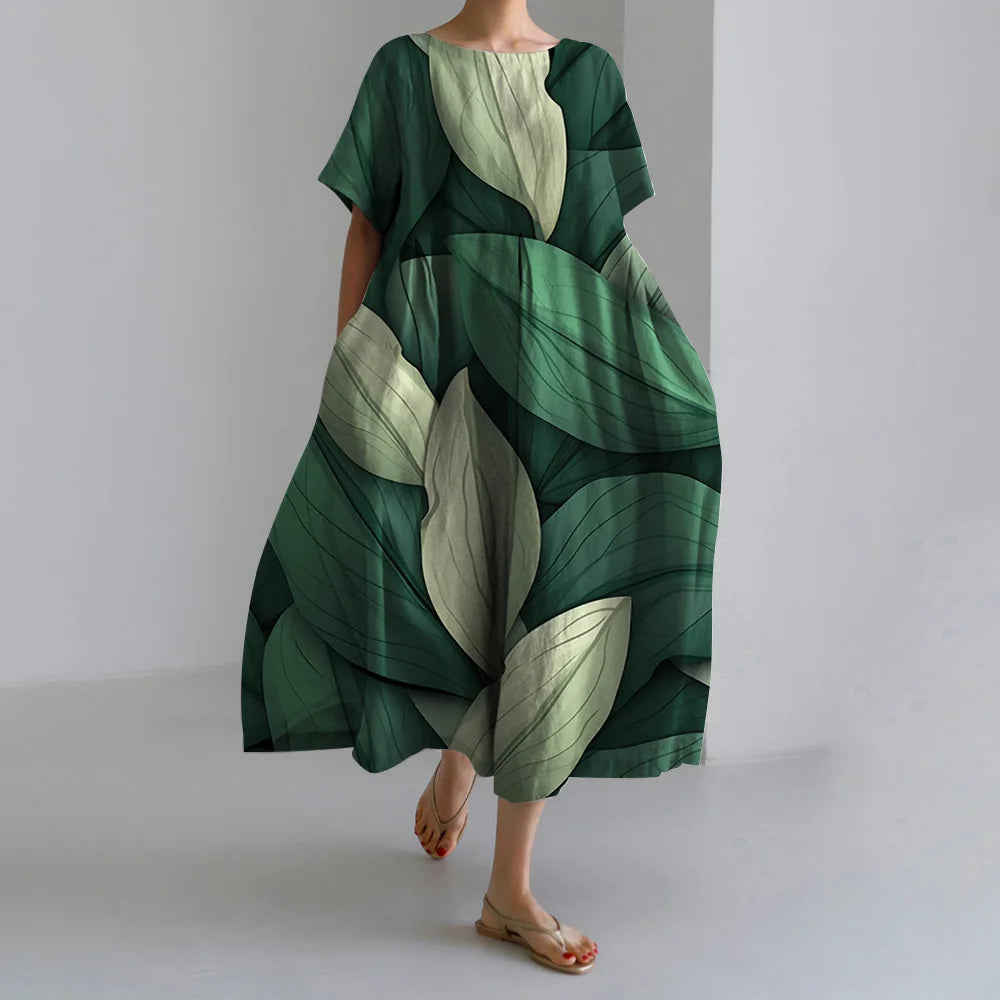 Holiday Casual Striped Printed Dresses Summer Women's Round Neck Short Sleeve Dresses Plus Size Pockets Elegant Party Dresses