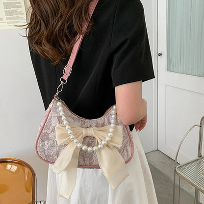 White Folds Pearl Female Bag Retro Luxury Designer Handbag Bow Crossbody Bags Fashion Y2K Vintage Women's Shoulder Bag Purses