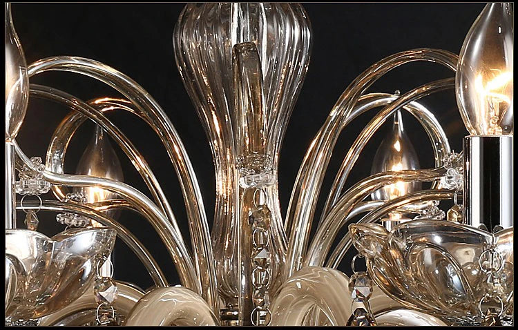 New Modern Candle Cognac Color Crystal Chandelier Living Room Large Light Atmosphere Restaurant Bedroom Lobby Hotel Hanging Lamp