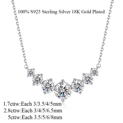 COSYA 1.7-5CT Full Moissanite Necklace For Woman 100% S925 Silver D Color Gradiant Lab Diamond Pendant Chain Fine Jewelry Gift