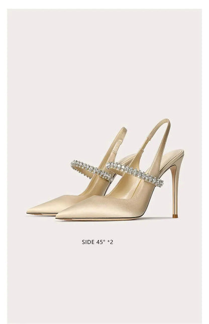 Luxury Rhinestone Pointed Toe Women Pumps Elegant Crystal Wedding Bridal Shoes Satin Silk Design Mules High Heels