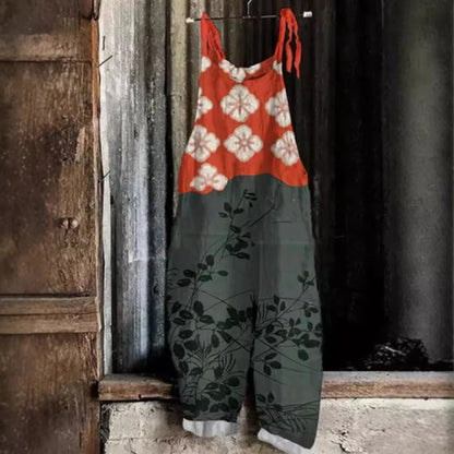 Suspenders Jumpsuits Women Print One Piece Pocket Overalls Sling Long Pants Casual Loose High Waist Rompers Y2k Streetwear 2025