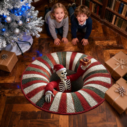 3D Rugs Optical Illusion Christmas Home Decor Skeleton Round Quilted Holiday Bathroom Carpet For Kitchen Entryway Entrance