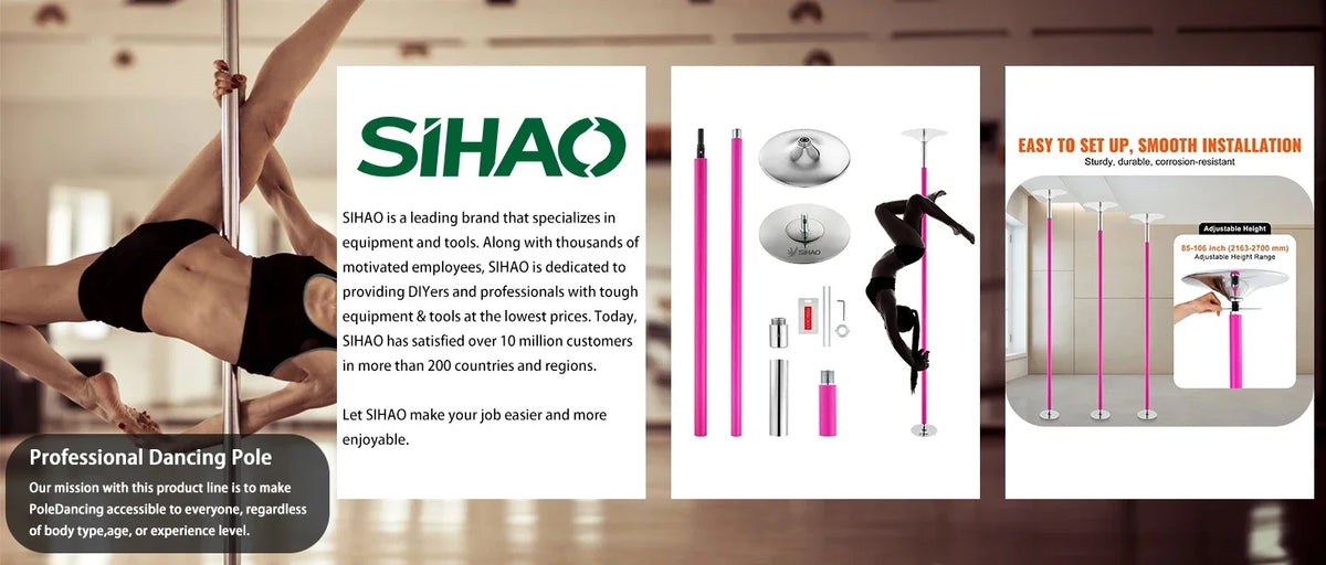 SIHAO Stainless Steel Silicone Tube Spinning  Dance Pole  — Fitness Equipment for Pole Dancing, Perfect for Home, Bar, and Gym Exercise