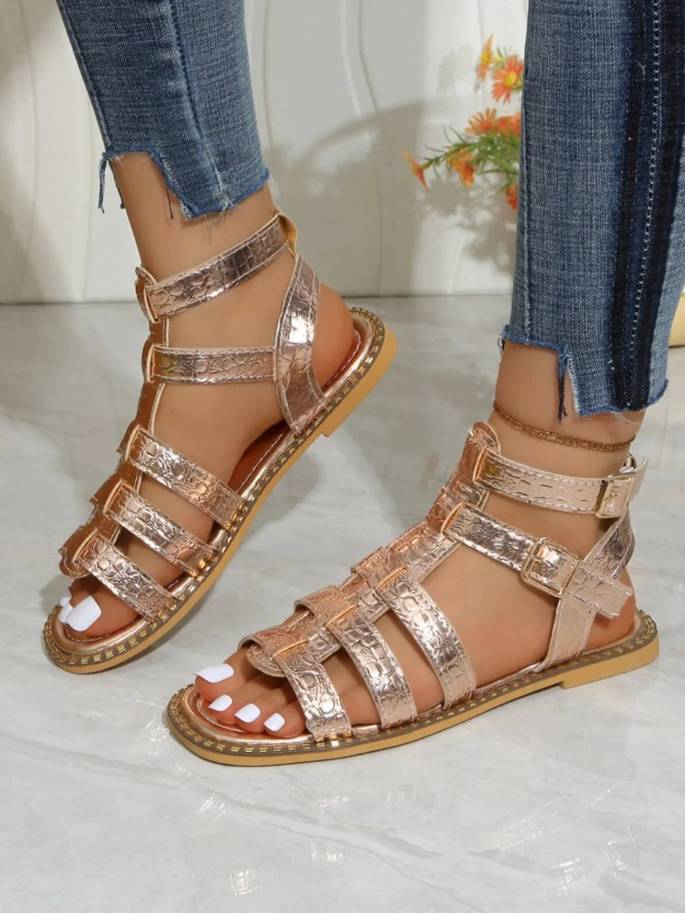 Summer New Roman Style Ankle Strap Women's Sandals Fashion Hollow Solid Casual Lightweight Comfort Women Shoes Zapatos De Mujer