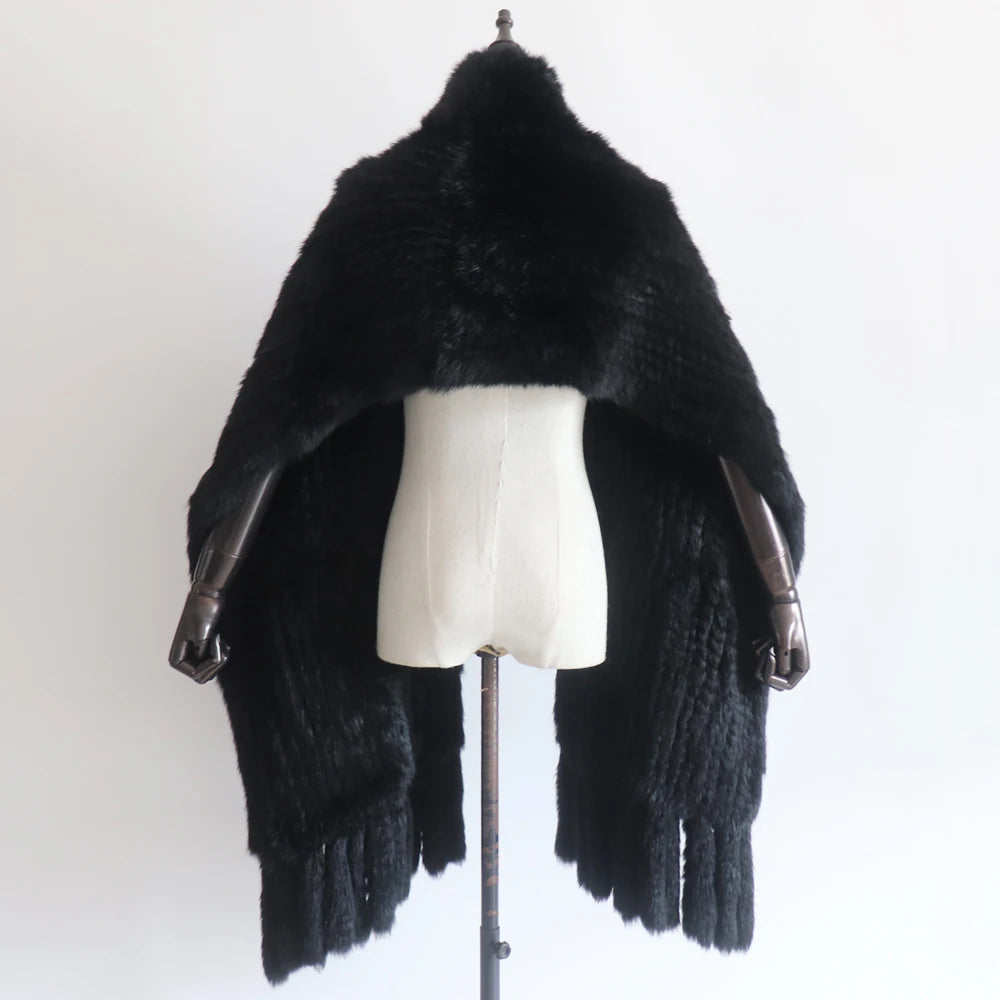 Winter Women Fashion Real Rabbit Fur Shawl 100% Natural Quality Rabbit Fur Scarf Female Hand Knitted Rabbit Fur Poncho Scarves
