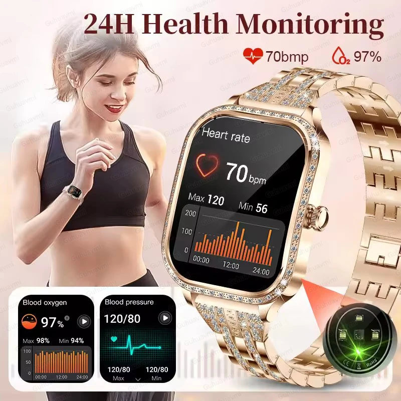 New Fashion Women's Smart Watch Heart Rate 1.75 Inch 240*296 HD Screen Diamond Watch Bluetooth Call Waterproof SmartWatch Ladies