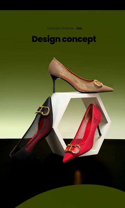 CHCH Women's High Heels 2025 Spring New Hollow Business Women's Shoes 7cm Red Evening Shoes