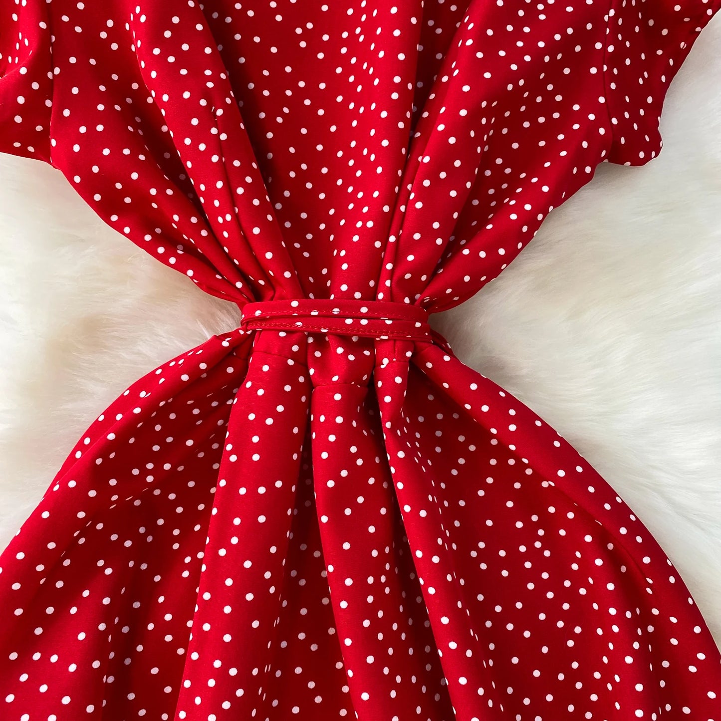 Summer Women Polka Dot Long Dress Vintage V-Neck Flying Sleeve High Waist Single Breasted A-Line Casual Vestidos Female Robe New