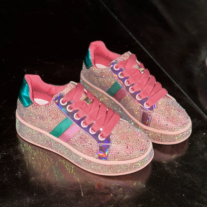 Women's Designer Shoes Women's Luxury Platform Sneakers Crystal Water Diamond Fashion Lace Up Casual Shoes Zapatillas De Deporte