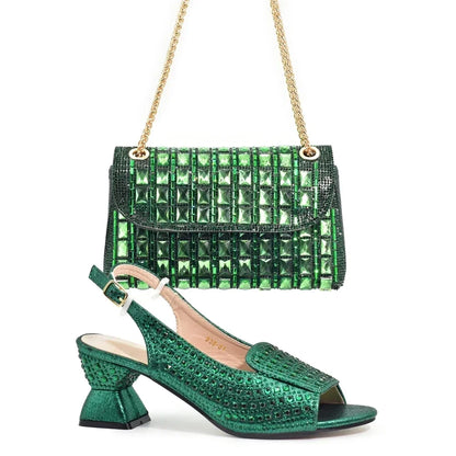 New Arrival African Style Ladies Shoes and Bags Set Latest Italian Women Shoes and Bag Set with Rhinestone Heels Women Luxury