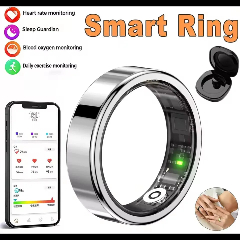 2026 New Smart Ring Heart Rate Blood Pressure Sleep Monitoring Motion Tracking IP68 Waterproof Men Women Smart Ring Holiday Gift