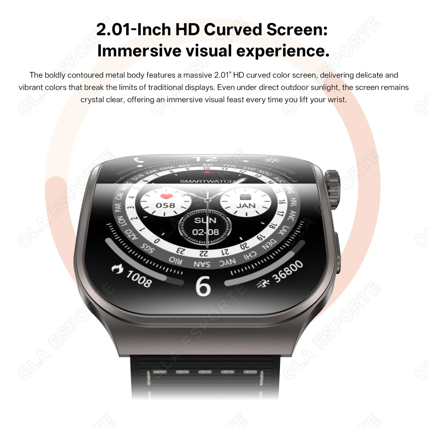 New Curved Screen Women's Smart Watch 2.01'' AMOLED HD Touch Screen Bluetooth5.3 Voice Call Men's Fitness Smart Watch Woman Hw12