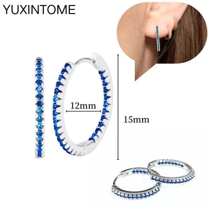 925 Sterling Silver Needle Dark Blue Crystal Silver Earrings Women's Exquisite Heart Blue Pendant Hoop Earrings Luxury Jewelry