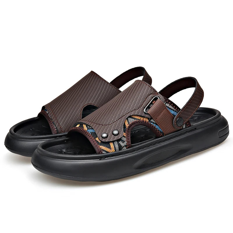 Men's Outdoor Two-Way Wear Slippers Summer Comfortable Slides Anti-Slip Soft-Soled Sandals Casual Breathable Male Beach Shoes