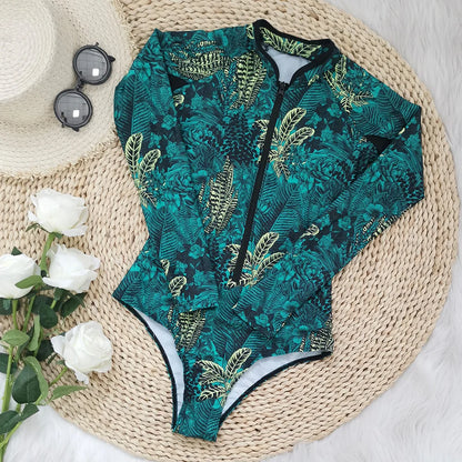 2026 Surfing Sport Swimsuit Long Sleeves Women One Piece Swimsuit  Swimwear Solid Monokini Bathing Suit Tropical Bodysuit Female