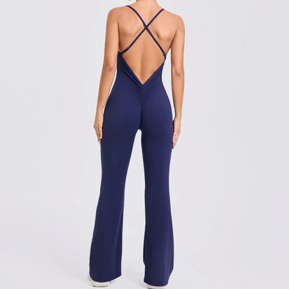 Sports Overalls for Women Sportswear Flared Jumpsuit Woman Padding Jumpsuits Gym Combinaison Femme Coffee Gray Navy Blue Red