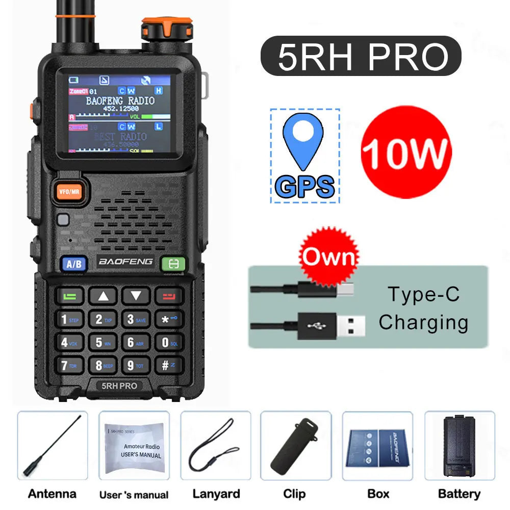 Baofeng GPS Walkie Talkie UV-5RH PRO TX&RX 136-174 220-260 400-480MHz Frequency Long Range Multi Band AM/FM Two Way Radio 640CH