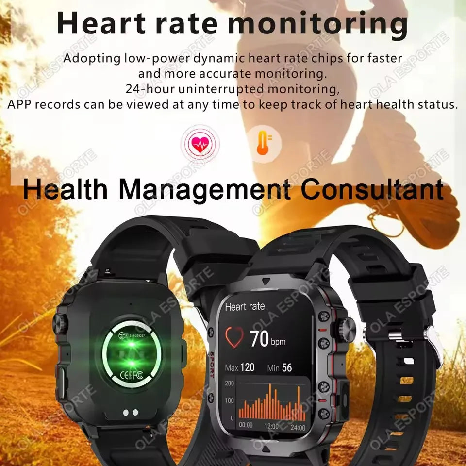 2026 New Rugged Military GPS Smart Watch Men Bluetooth Call Health Monitoring Sports 5ATM Waterproof Smartwatches Man Pk HW12