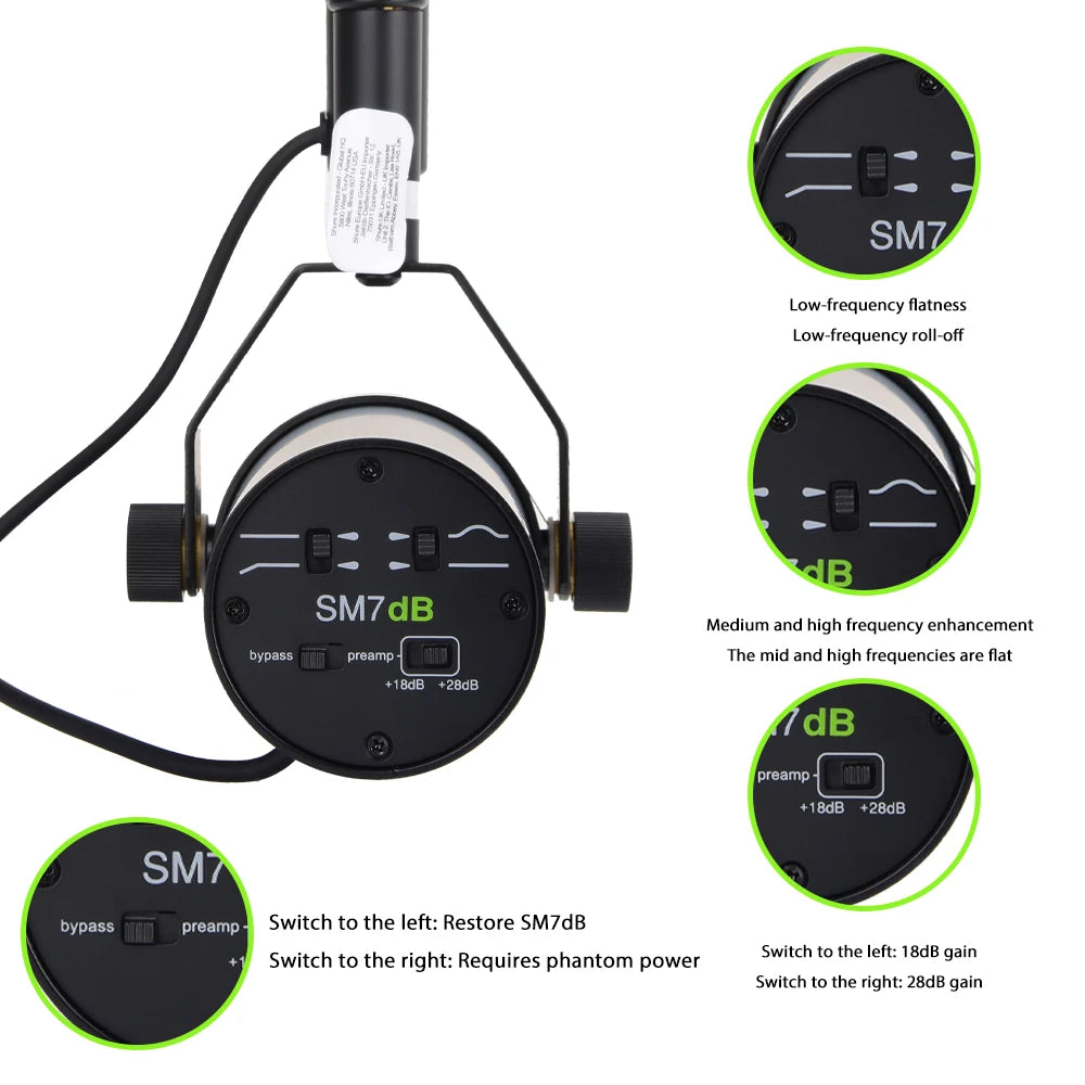 SM7DB 7DB professional dynamic microphone - podcast Mic, compatible with 48V phantom power supply 18-28db built-in preamplifier
