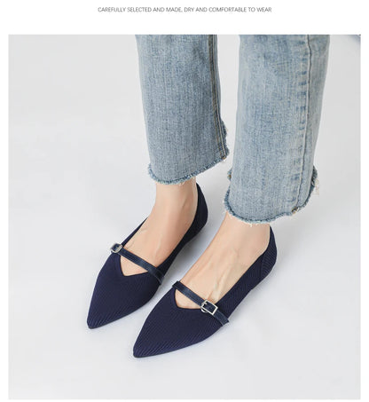 Women's flat shoes with pointed soft knitted sole breathable and comfortable shoes Spring and Autumn 2024 new model