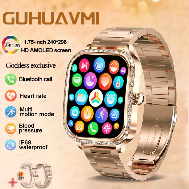 New Fashion Women's Smart Watch Heart Rate 1.75 Inch 240*296 HD Screen Diamond Watch Bluetooth Call Waterproof SmartWatch Ladies
