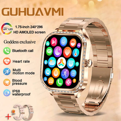 New Fashion Women's Smart Watch Heart Rate 1.75 Inch 240*296 HD Screen Diamond Watch Bluetooth Call Waterproof SmartWatch Ladies