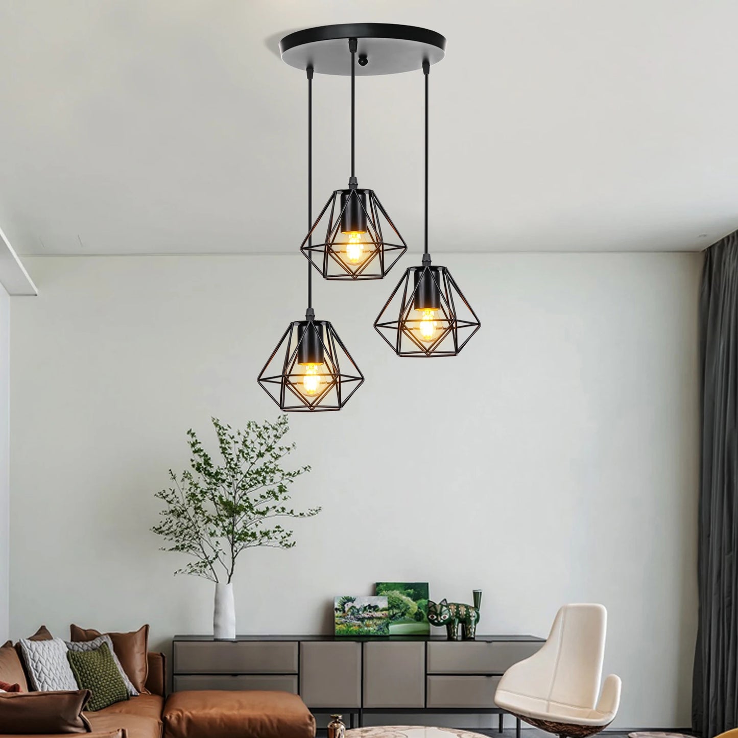 3 Heads Vintage Pendant Lights Wood Hanging Lamp Chandelier Industrial for Loft Dinning Living Room Kitchen Lighting Fixture LED