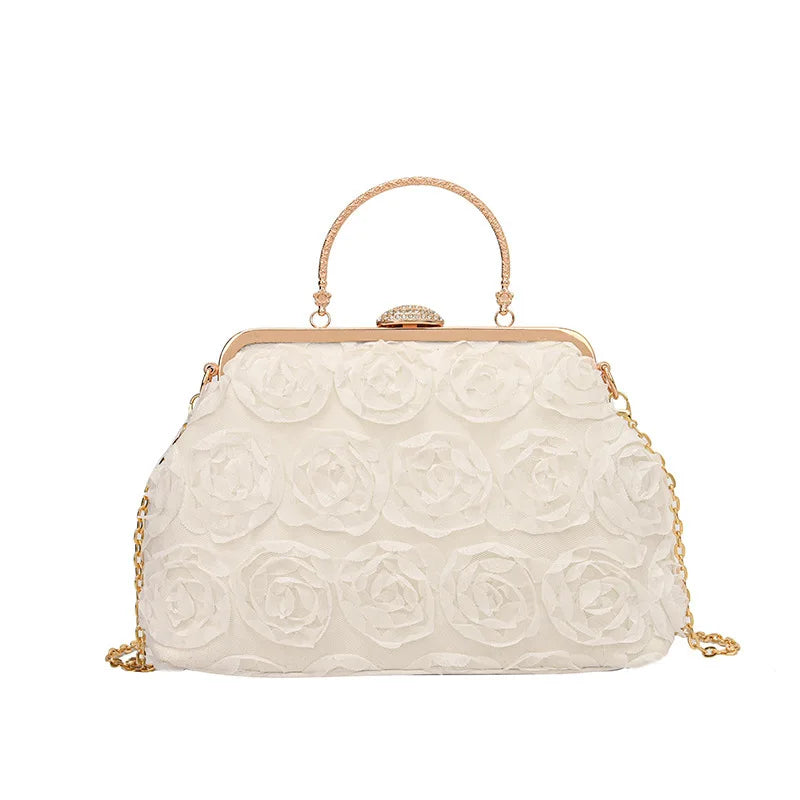 Luxury Satin Floral Bride Party Evening Clutch Bag Women Wedding Purses and Handbags Small Shoulder Chain Bag Designer Bag