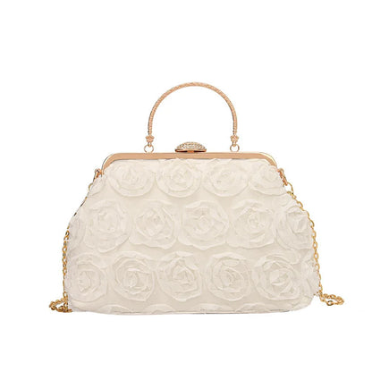 Luxury Satin Floral Bride Party Evening Clutch Bag Women Wedding Purses and Handbags Small Shoulder Chain Bag Designer Bag