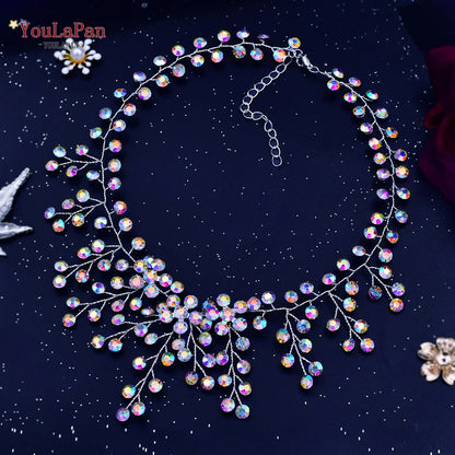 YouLaPan Shiny Crystal Bridal Necklace Ladies Women Collar Chain Choker Wedding Party Rhinestone Brides Accessories HN01