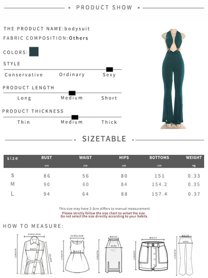 Kliou Sexy Fashion Flared Jumpsuits Woman Halter Open Collar Backless Sleeveless Skinny Peach Hip Midnight Club Party Overalls