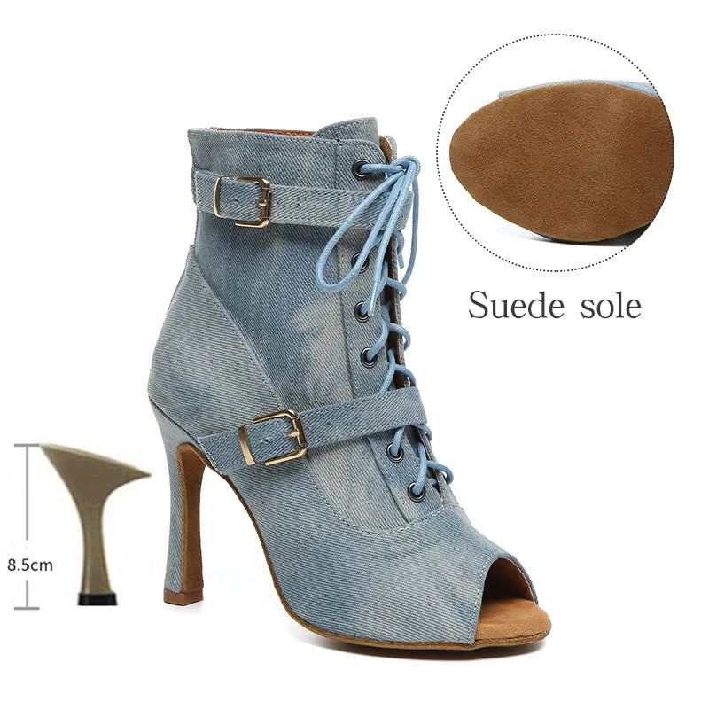 SWDZM New Ladies Dance Shoes Ballroom Dance Boots Denim Jazz Dance Shoes Girls Sexy Pole Dance Ballroom Dance Cowboy Boots