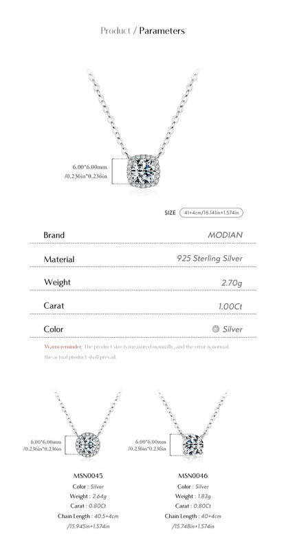 MODIAN Square & Round Halo Moissanite 925 Sterling Silver Pendant Necklace D Color VVS1 Lab Diamond Necklace For Women Jewelry