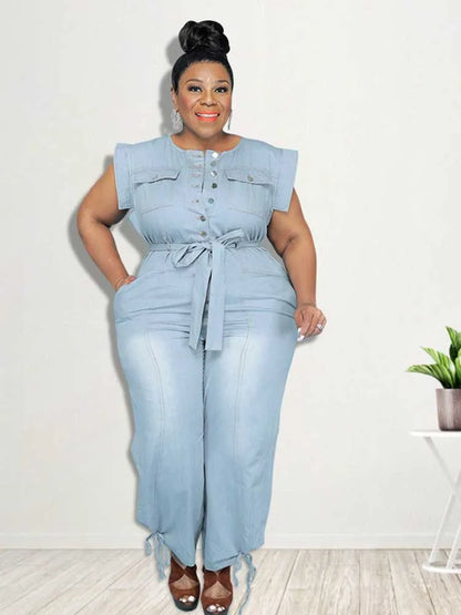 Women Clothes Summer Denim One Piece Overalls Casual Elegant Long Jumpsuits Female Pants Jumpsuit Plus Size Jean Jumpsuit