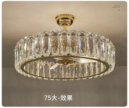Nordic Luxury Crystal Ceiling Fan Light Modern Minimalist Dining Room Hotel Pendant Lights Living Room Bedroom Silent Fan lamp