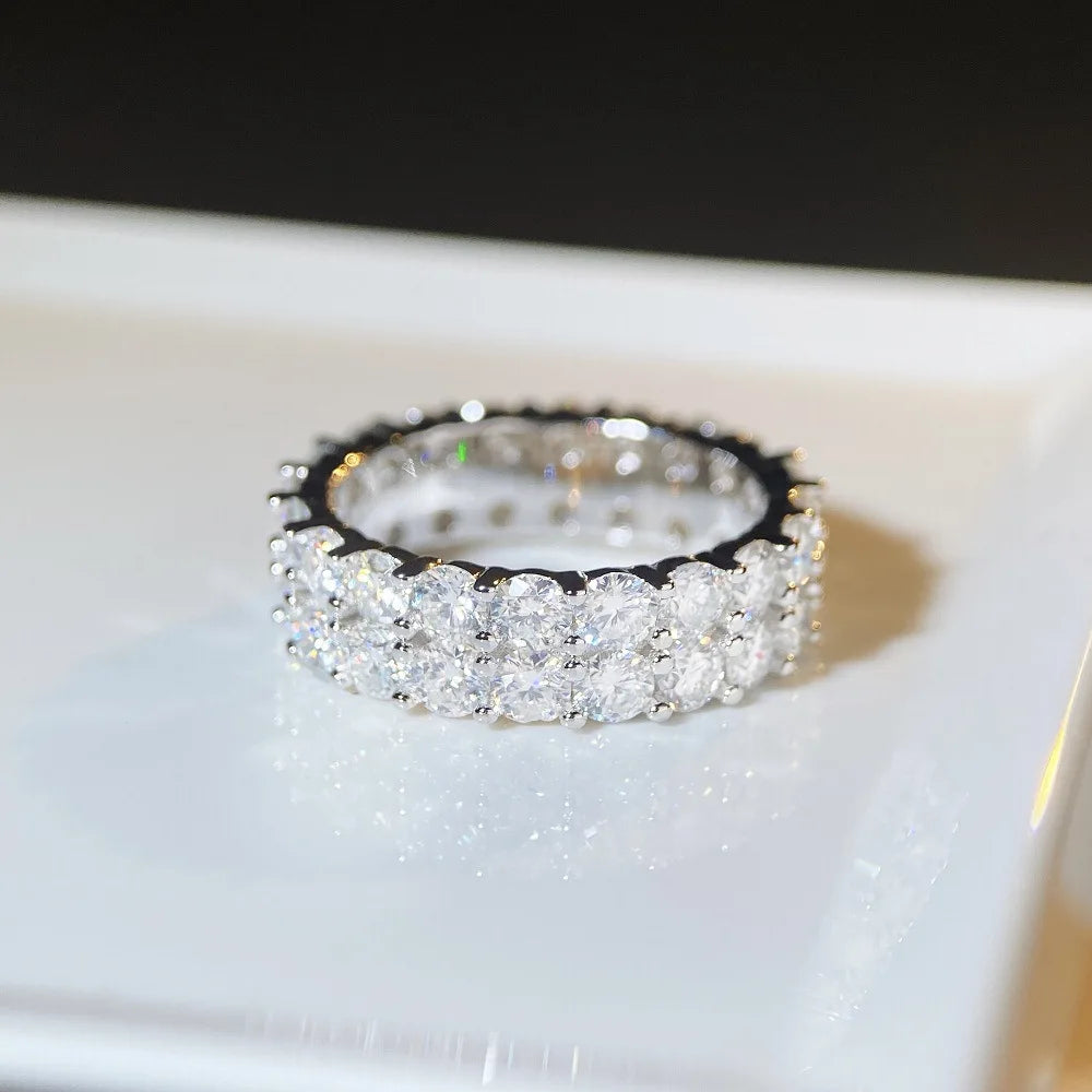18K white gold and platinum PT950 moissanite ring for men and women, full set D color moissanite ring 10 points full circle ring