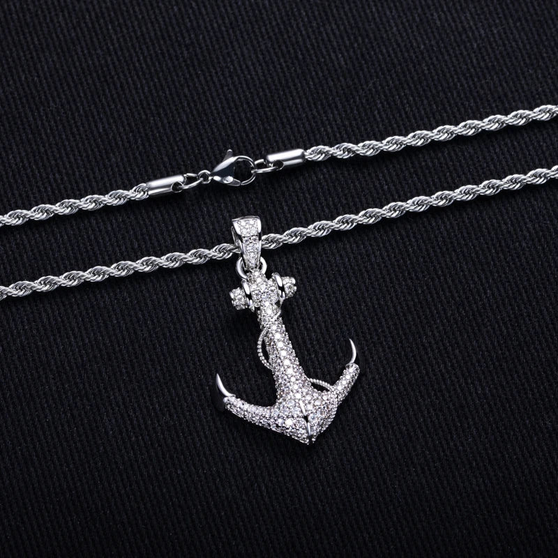 MossanRappr 2.28cttw Moissanite Iced Out Anchor Pendant 14K Gold Plated Hip Hop Necklace for Men & Women Shiny Party Accessory