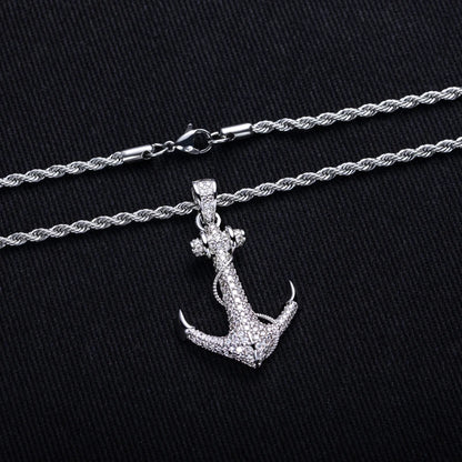 MossanRappr 2.28cttw Moissanite Iced Out Anchor Pendant 14K Gold Plated Hip Hop Necklace for Men & Women Shiny Party Accessory